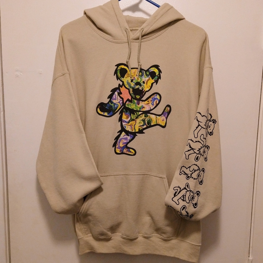 Grateful Dead Beige Hoodie with Colorful Bear Design